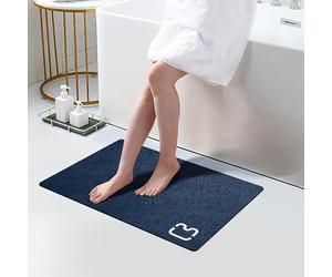 Tapis de bain fin à séchage rapide, super absorbant, fond en caoutchouc antidérapant, convient sous une porte, devant baignoire, salle de douche, évier, bleu marine, 60 x 40 cm