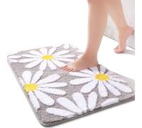 Tapis de bain gris à motifs floraux blancs, 50 x 80 cm, tapis de bain antidérapants pour la salle de bains, tapis de bain doux en microfibre, tapis de sol ultra-absorbant pour le salon ou la douche