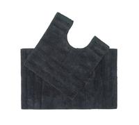 HOMESCAPES Tapis de Bain antidérapant 50 x 80cm + Contour WC 50 x 55cm, Lot de Tapis de Bain en Pur Coton Ultra Doux, Couleur Noir
