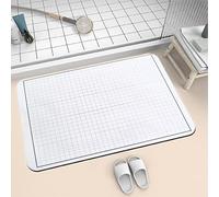 Tapis de Bain Super Absorbant et Séchage Rapide, Tapis de Douche Antidérapant Doux, Portes de Salle de Bain Diatomite en Pierre, Lavable, Fin, Absorbant Vaisselle Baignoire Salon 70x140cm White 6-742