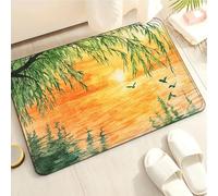 Tapis de Bain Vert Orange Tapis Salle de Bain Doux Microfibre Tapis de Douche Antiderapant Lavable Machine Bath Mat Absorbant d'eau Epais Rug 50x80cm