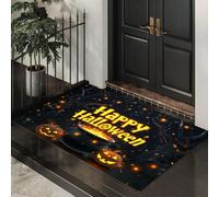 Tapis de Bienvenue Magie Noire, 80 x 120 cm Paillasson Interieur Entree Pot Lumineux, Lanterne Citrouille Antidérapant Tapis de Sol avec Microfibres Douces Absorbantes pour Entrée, Couloir, Chien