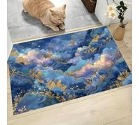 Tapis de Bienvenue Nuages Ciel Étoilé Rêve, 40 x 60 cm Paillasson Interieur Entree Marbre Abstrait Antidérapant Tapis de Sol avec Microfibres Absorbantes pour Entrée, Couloir, Chien, Bleu Marine