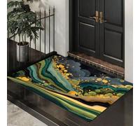 Tapis de Bienvenue Peinture Paysage Abstraite, 80 x 120 cm Paillasson Interieur Entree Marbre Luxe Antidérapant Tapis de Sol avec Microfibres Absorbantes pour Entrée, Couloir, Chien, Jaune-Vert