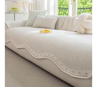 Tapis de canapé en Soie glacée Summer Cool, Housse de canapé Respirante, Protecteur de Meubles Lavable à Bord ondulé Minimaliste antidérapant en Silicone for Le Salon(Coffee,90 * 240cm)