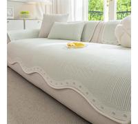 Tapis de canapé en Soie glacée Summer Cool, Housse de canapé Respirante, Protecteur de Meubles Lavable à Bord ondulé Minimaliste antidérapant en Silicone for Le Salon(Vert,110 * 300cm)