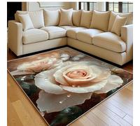 Tapis de Chambre Doux Roses et Papillons 60 x 90 cm Blanc Lavable en Machine Antidérapant, Tapis Salon Chambre d’Enfant Salle de Jeu Décoratif