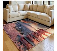 Tapis de Chambre Doux Tour de la Montagne Neige 60 x 90 cm Rouge Lavable en Machine Antidérapant, Tapis Salon Chambre d’Enfant Salle de Jeu Décoratif