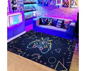 Tapis de Chambre Moderne Gamer Contrôleur 3D Adolescent Garçon Tapis de Salon Antidérapant Graffiti Console de Jeu Décor 80 x 120