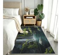 Tapis de Couloir 60x180 cm Motif Cascade Lacs Rochers, Résistant à la saleté Antidérapant Tapis Paysages Naturels, Gris Foncé Moderne Moquette Lavable pour Cuisine Passage Salle de Bains