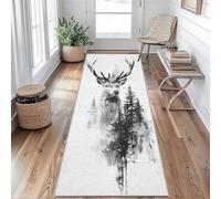 Tapis de Couloir 80 x 250 cm Cerf Tapis Couloir Forêt de Pins Passage Lavable en Machine Antidérapant Long Carpet Entrée Cuisine Chambre Salon Doux Poil Ras Rug