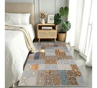 Tapis de Couloir 80x200 cm Motif Géométrique Carreaux Carrés, Résistant à la saleté Antidérapant Tapis Bohême, Gris Moderne Moquette Lavable pour Cuisine Passage Salle de Bains Descente de Lit