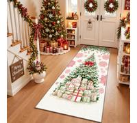 Tapis de Couloir 80x240 cm Sapin de Noël Tapis Cuisine Flocon de Neige Rose | Tapis Couloir Interieur pour Salon Chambre Entrée, Antidérapant Lavable Interieur Carpet