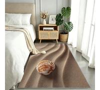 Tapis de Couloir 80x300 cm Motif 3D Plage Rayures Coquillages, Résistant à la saleté Antidérapant Tapis Style Tropical, Brun Clair Moderne Moquette Lavable pour Cuisine Passage Salle de Bains