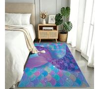 Tapis de Couloir 80x300 cm Motif Queue De Sirène Écailles, Résistant à la saleté Antidérapant Tapis Dessin Animé, Bleu Moderne Moquette Lavable pour Cuisine Passage Salle de Bains Descente de Lit
