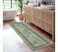 Tapis de couloir à fleurs, classique et élégant, feuille de vigne, non vert, éponge à poils courts rectangulaires, tapis de sol pour cuisine, entrée, salle de bain, décoration de porte, 0,6 x 1,8 m