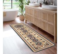 Tapis de couloir à motif floral, ethnique, géométrique, diamant, bleu marine, à poils ras en éponge, esthétique, rectangulaire, pour cuisine, buanderie, porte, entrée, décoration, 0,6 x 1,8 m