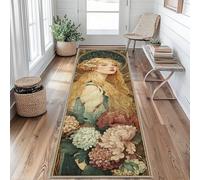 Tapis de Couloir Antidérapant Art Nouveau Tapis de Couloir Lavable Vintage Floral Carpet 60 x 200 cm pour Interieure Entrée Passage Chambre Salon Salle à Manger Scalier Poil Ras Rug iY&F389