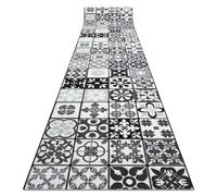 TAPIS DE COULOIR antidérapant AZULEJO PATCHWORK CARREAUX DE LISBONNE gris / noir 120x300 cm