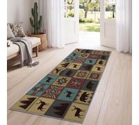 Tapis de Couloir Antidérapant Blocs De Patchwork Cerf Ours 60 x 240 cm | Animal Tapis Couloir Long Lavable en Machine, Moelleux Absorbant Tapis de Passage Cuisine pour Interieur