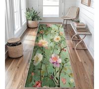 Tapis de Couloir Antidérapant Fleurs et Oiseaux Tapis de Couloir Lavable Floral Carpet 60 x 200 cm pour Interieure Entrée Passage Chambre Salon Salle à Manger Scalier Poil Ras Rug bI&o356