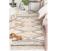 Tapis de Couloir Boho 60x90 cm, Tapis Coton Touffeté Lavable à Pompons pour Buanderie, Entrée et Chambre Beige