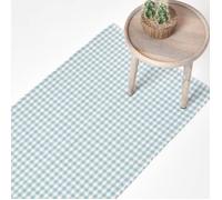 HOMESCAPES Tapis de Couloir Carreaux Vichy rectangulaire en 100% Coton - Tissé Main Motif Damier Bleu 66x200 cm - Tapis Long ou Grand Tapis Descente de lit