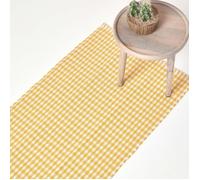 HOMESCAPES Tapis de Couloir Carreaux Vichy rectangulaire en 100% Coton - Tissé Main Motif Damier Jaune 66x200 cm - Tapis Long ou Grand Tapis Descente de lit