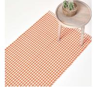 Tapis de couloir carreaux Vichy en 100% Coton - Tapis rectangulaire tissé main - Tapis damier Orange 66x200 cm - Grand tapis long