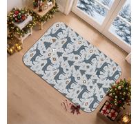 Tapis de couloir de Noël sur le thème de la forêt de rennes d'hiver 2 x 3 | Silhouettes de pin, tapis de chevet, accents de flocon de neige, atmosphère saisonnière confortable, décoration d'entrée