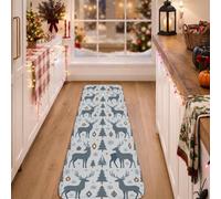 Tapis de couloir de Noël sur le thème de la forêt de rennes d'hiver 2 x 6 | Silhouettes de pin, tapis de chevet, accents de flocon de neige, atmosphère saisonnière confortable, décoration d'entrée