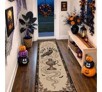 Tapis de couloir de sorcière fantaisie, bâton de balai effrayant, étoiles, beige, antidérapant, doux, résistant aux taches, pour cuisine, entrée, chevet, buanderie, décoration d'Halloween, 0,6 x 1,8 m