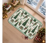 Tapis de couloir d'hiver avec sapins de vacances et sapin de Noël 2 x 3 | Motif forêt d'hiver, tapis de chevet, accents de pommes de pin, décoration d'intérieur saisonnière, style vacances