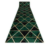 Tapis de couloir EMERALD exclusif 1020 glamour élégant marbre triangles bouteille verte / or 70 cm 70x240 cm