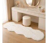 Tapis de couloir en fausse laine de mouton, 60 x 180 cm, tapis extra long et moelleux, tapis de sol en laine de mouton blanc à poils longs avec bordure effet suède, pour le bord du lit et le couloir
