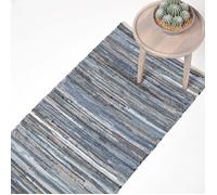 Tapis de couloir en jeans recyclés - HOMESCAPES - Moderne - Bleu - 66 x 200 cm