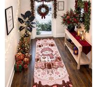 Tapis de couloir fantaisie bonhomme de neige décoration de Noël 5 x 15 cm | Détails imprimés léopard, tapis de couloir, bordures émaillées au chocolat, motifs de boîte cadeau, thème saisonnier d'hiver