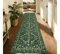 Tapis de couloir fleuris pour hall d'entrée - Vert - 80 x 300 cm - Tapis de couloir longs lavables pour cuisine - Style bohème - Antidérapant