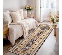 Tapis de couloir floral bohème ethnique géométrique diamant bleu marine antidérapant rectangulaire avec bordure pour cuisine, entrée, chevet, buanderie, 6,1 x 2,4 m