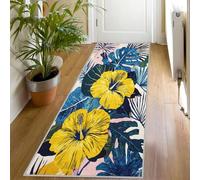 Tapis de Couloir Floral Vintage, Long Doux Antidérapant 80x200 Carpet Cuisine Monstera Tropical Lavable en Machine Tapis d'entrée Intérieur pour Couloir, Passage Poil Ras Rug, nS508