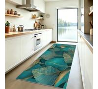Tapis de Couloir Lavable 60x180 cm Motif 3D Luxe Nervures des Feuilles, Vert Style Tropical Tapis de Couloir Antibactérien Pliable Antidérapant, pour Cuisine Entrée Salon Chambre Descente de lit