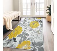 Tapis de Couloir Long 60 x 180 cm, Blanc Grisâtre Tapis Cuisine Antidérapant Lavable, Fleurs Élégantes Et Fines Plantes Feuilles Tapis de Passage Doux pour Salon, Entrée, Balcon, Chambre Adulte Enfant