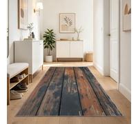 Tapis de Couloir Long 60 x 240 cm, Grège Tapis Cuisine Antidérapant Lavable, Vintage Industriel Effet Vieilli Planches De Bois Tapis de Passage Doux pour Salon, Entrée, Balcon, Chambre Adulte Enfant