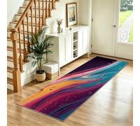 Tapis de Couloir Long 60x240 cm à Motif Dégradé Rayures Fluides, Antidérapant et Lavable en Machine Tapis Abstrait de Sol Doux Poil Ras pour Entrée Salon Cuisine Bureau, Coloré