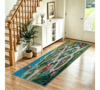 Tapis de Couloir Long 60x240 cm à Motif Ville Côtière Route, Antidérapant et Lavable en Machine Tapis Dessin Animé de Sol Doux Poil Ras pour Entrée Salon Cuisine Bureau, Vert