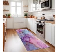 Tapis de Couloir Long 65 x 240 cm Tapis de Passage Antidérapant Doux Microfibre - Aquarelle Élégance Peinture À L'Encre Marbre Passage Couloir pour Buanderie Salon Cuisine, Rose-Violet
