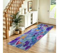 Tapis de Couloir Long 80x200 cm à Motif Floral Oiseaux Vignes, Antidérapant et Lavable en Machine Tapis Aquarelle de Sol Doux Poil Ras pour Entrée Salon Cuisine Bureau, Bleu