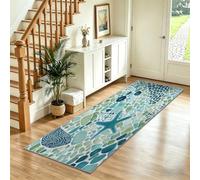Tapis de Couloir Long 80x300 cm à Motif Étoile De Mer Éclats De Verre, Antidérapant et Lavable en Machine Tapis Abstrait de Sol Doux Poil Ras pour Entrée Salon Cuisine Bureau, Vert Clair