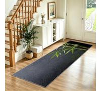 Tapis de Couloir Long 80x300 cm à Motif Gouttes De Pluie Bambou Photographie, Antidérapant et Lavable en Machine Tapis Minimalisme de Sol Doux Poil Ras pour Entrée Salon Cuisine Bureau, Gris Foncé