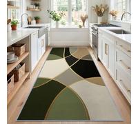 Tapis de Couloir Long Antidérapant 50 x 140 cm, Tapis de Passage Abstrait Courbes Blocs À Bordure Dorée Lavable à Poil Ras pour Passage Chambre Cuisine Entrée Intérieure, Contemporain Abstrait